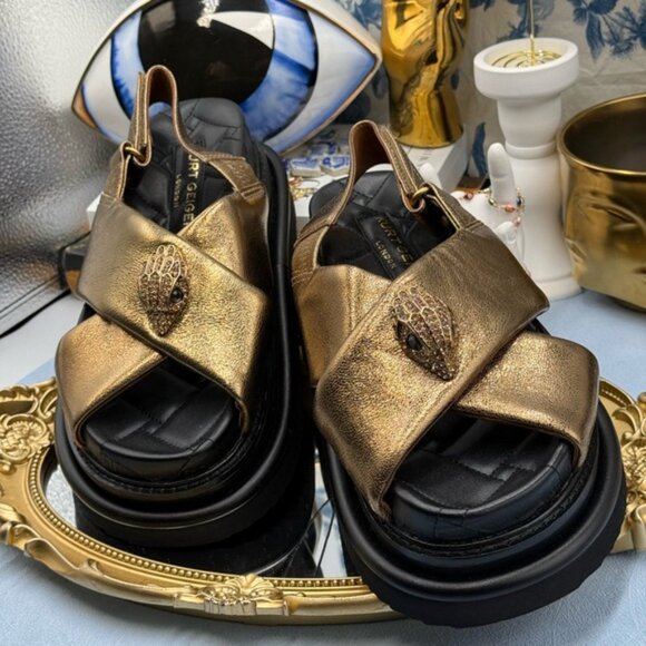 🆕 KURT GEIGER LONDON 🧿 NWOB Orson Cross Strap Sandal, Gold Bronze - Sz 38 7.5 - Picture 6 of 16